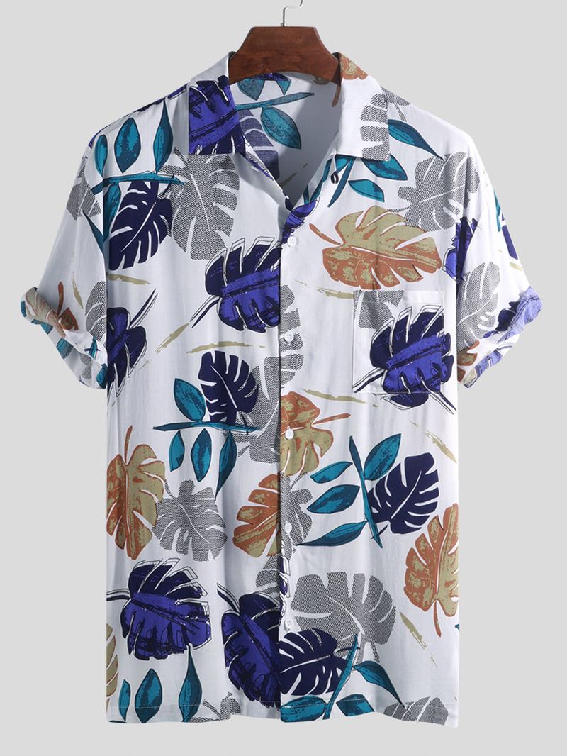 Menn Tropical Plants Med Trykk Hawaiian Beach Shirts