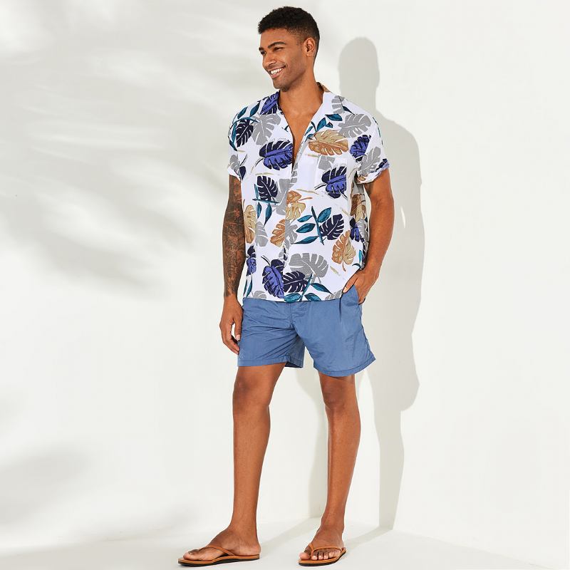 Menn Tropical Plants Med Trykk Hawaiian Beach Shirts