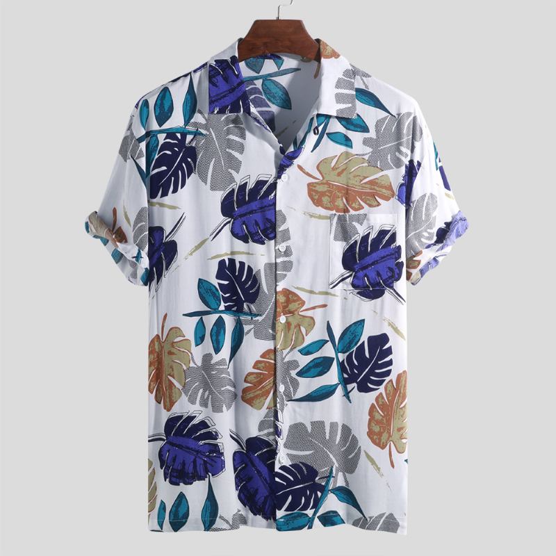 Menn Tropical Plants Med Trykk Hawaiian Beach Shirts