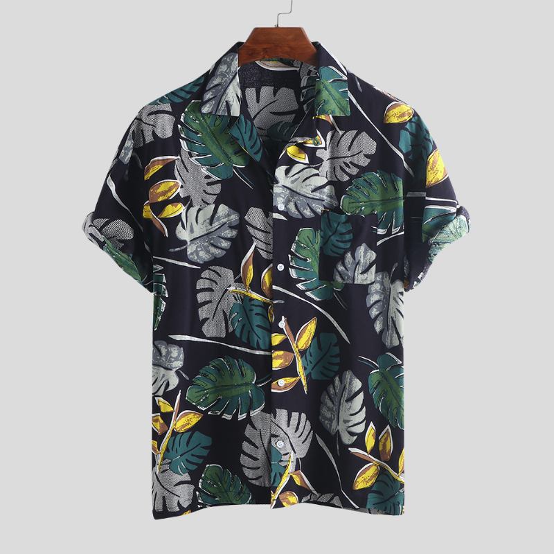 Menn Tropical Plants Med Trykk Hawaiian Beach Shirts