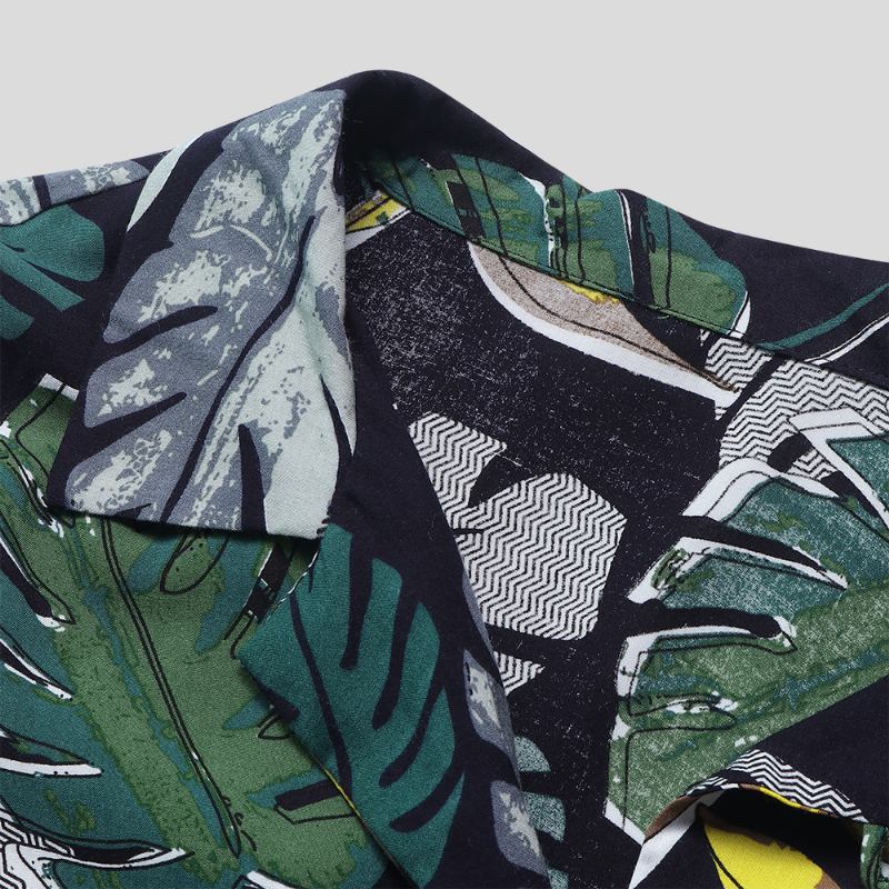 Menn Tropical Plants Med Trykk Hawaiian Beach Shirts