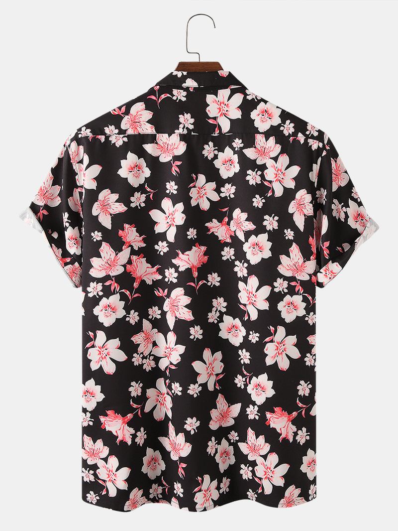 Peach Blossom Blomsterprint For Menn Med Korte Ermer Pustende Ferieskjorter