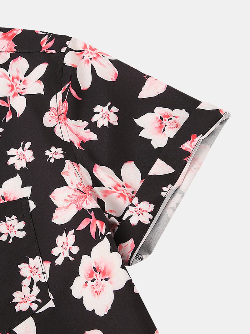 Peach Blossom Blomsterprint For Menn Med Korte Ermer Pustende Ferieskjorter