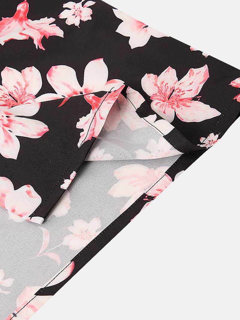 Peach Blossom Blomsterprint For Menn Med Korte Ermer Pustende Ferieskjorter