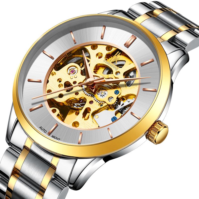 Business Style Male Wacth Rose Golden Auto Mekanisk Armbåndsur