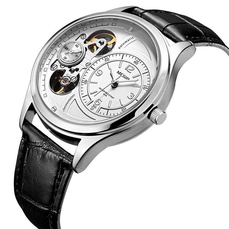 Business Style Menn Armbåndsur Hollow Dial Automatisk Mekanisk Klokke