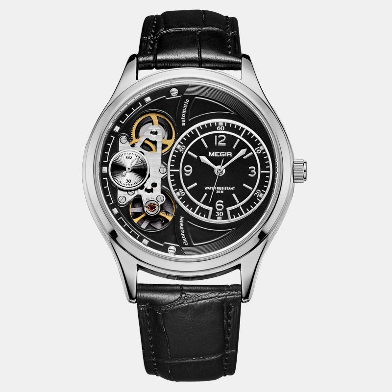 Business Style Menn Armbåndsur Hollow Dial Automatisk Mekanisk Klokke