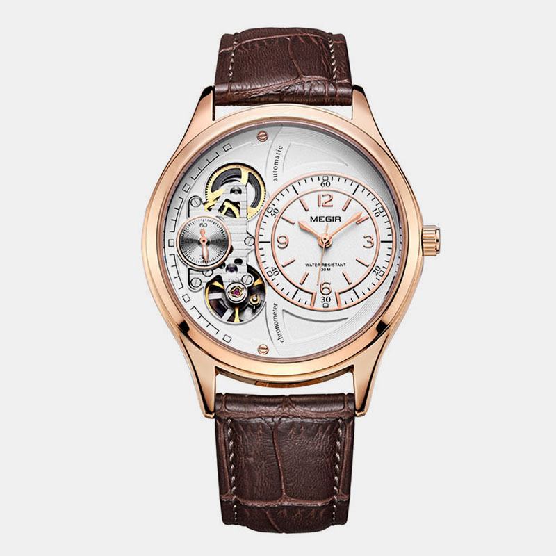 Business Style Menn Armbåndsur Hollow Dial Automatisk Mekanisk Klokke