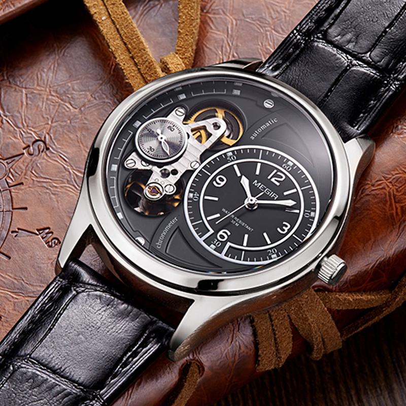 Business Style Menn Armbåndsur Hollow Dial Automatisk Mekanisk Klokke