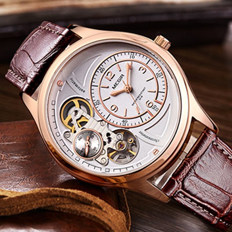 Business Style Menn Armbåndsur Hollow Dial Automatisk Mekanisk Klokke