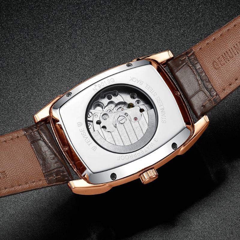 Business Style Menn Armbåndsur Moonphase Dato Display Automatisk Mekanisk Klokke