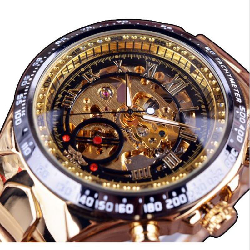 Mote Skinnende Romertall Mekanisk Watch Luxury Golden Herre Automatic Watch