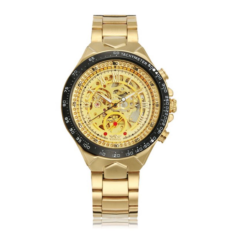 Mote Skinnende Romertall Mekanisk Watch Luxury Golden Herre Automatic Watch