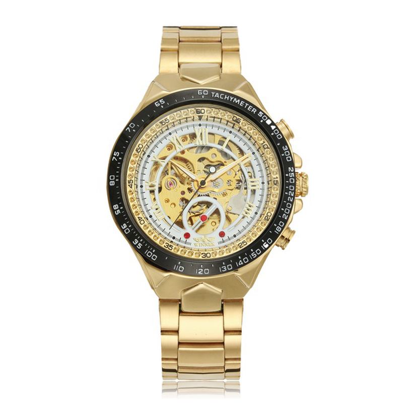 Mote Skinnende Romertall Mekanisk Watch Luxury Golden Herre Automatic Watch