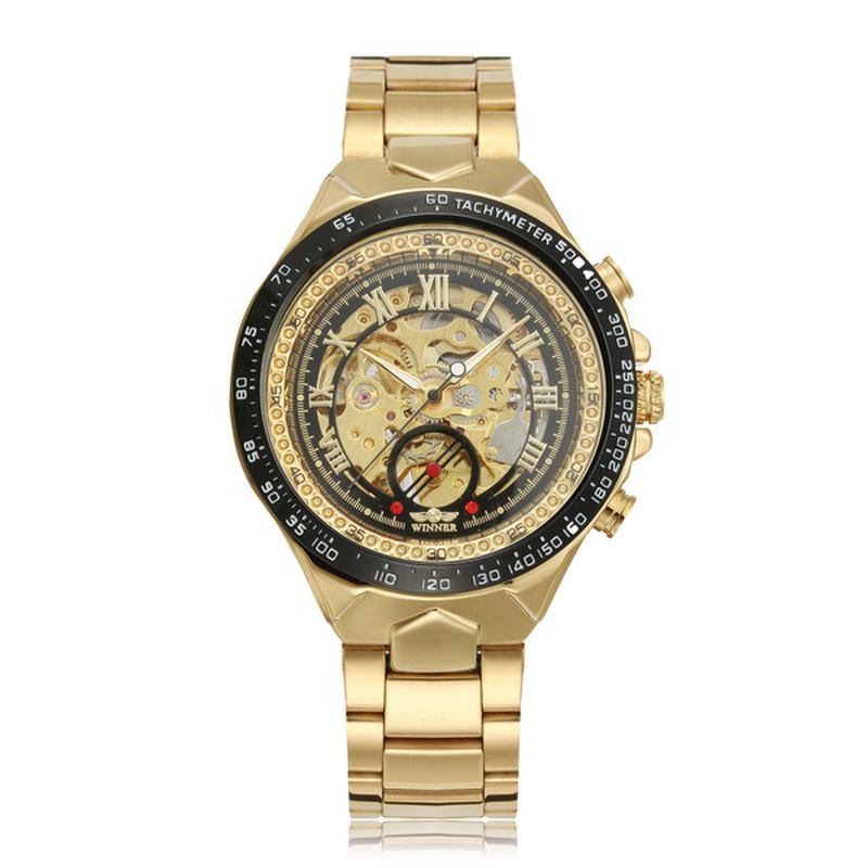 Mote Skinnende Romertall Mekanisk Watch Luxury Golden Herre Automatic Watch