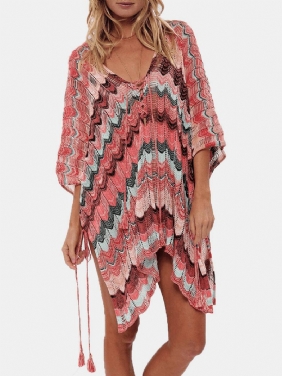 Dame Stripes Vintage Med Trykk Bandasje Side Spal Solbeskyttelse Cover Ups Beach Badetøy