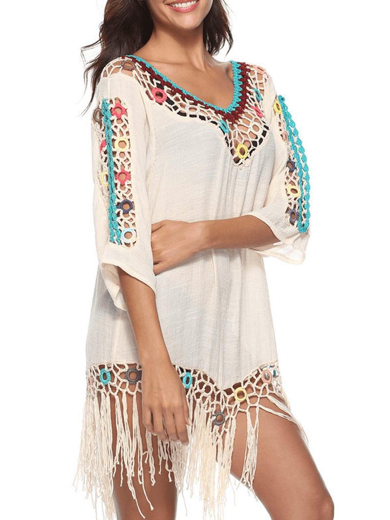 Tassel 3d Hook Blomstrete Beach Sun Protection Cover-ups