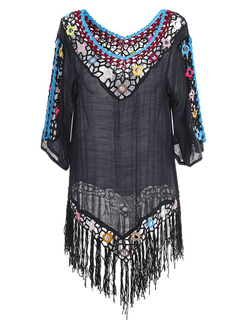 Tassel 3d Hook Blomstrete Beach Sun Protection Cover-ups