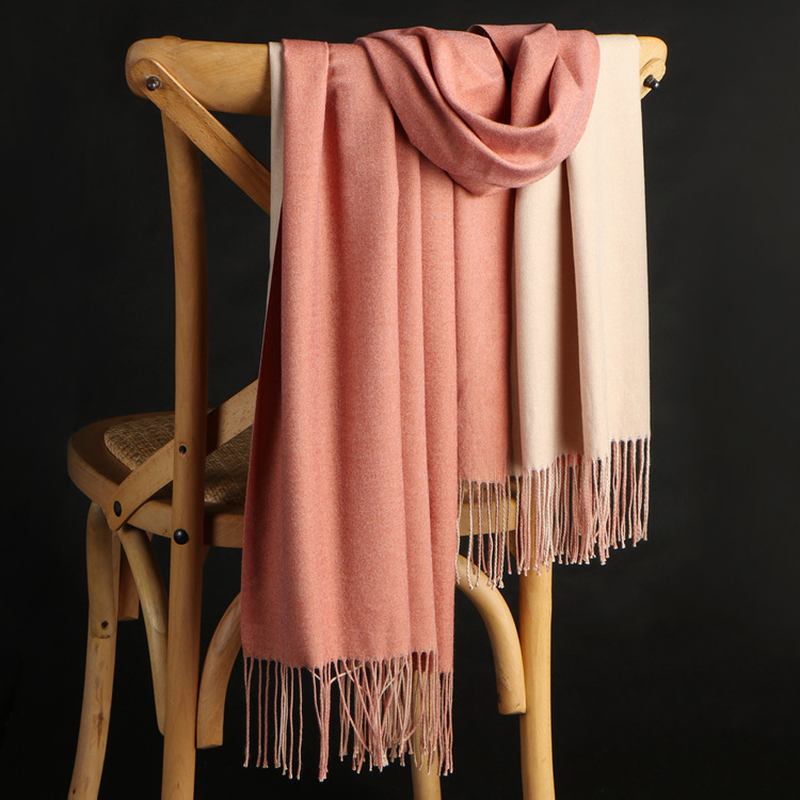 Dobbeltsidig Cashmere Skjerf Dame Vinter Koreansk Stil Wild Tassel Sjal