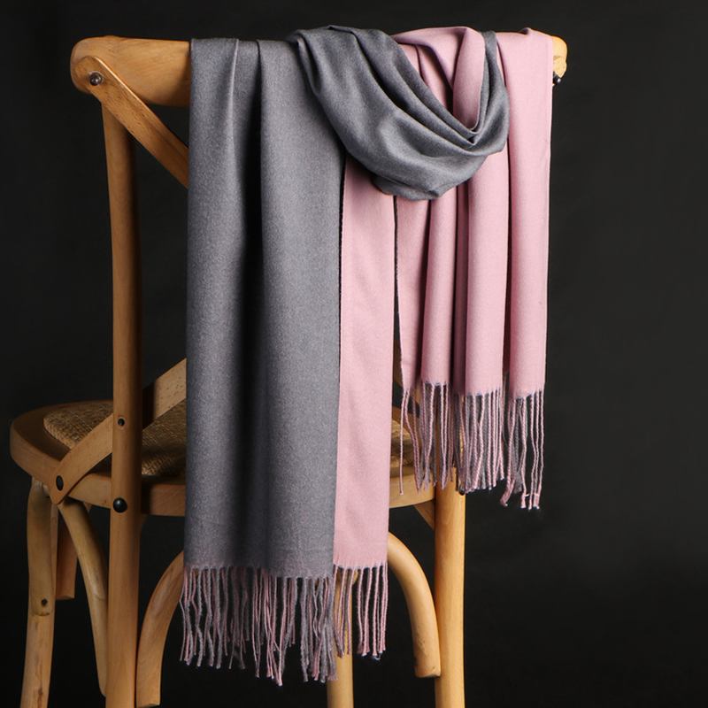 Dobbeltsidig Cashmere Skjerf Dame Vinter Koreansk Stil Wild Tassel Sjal