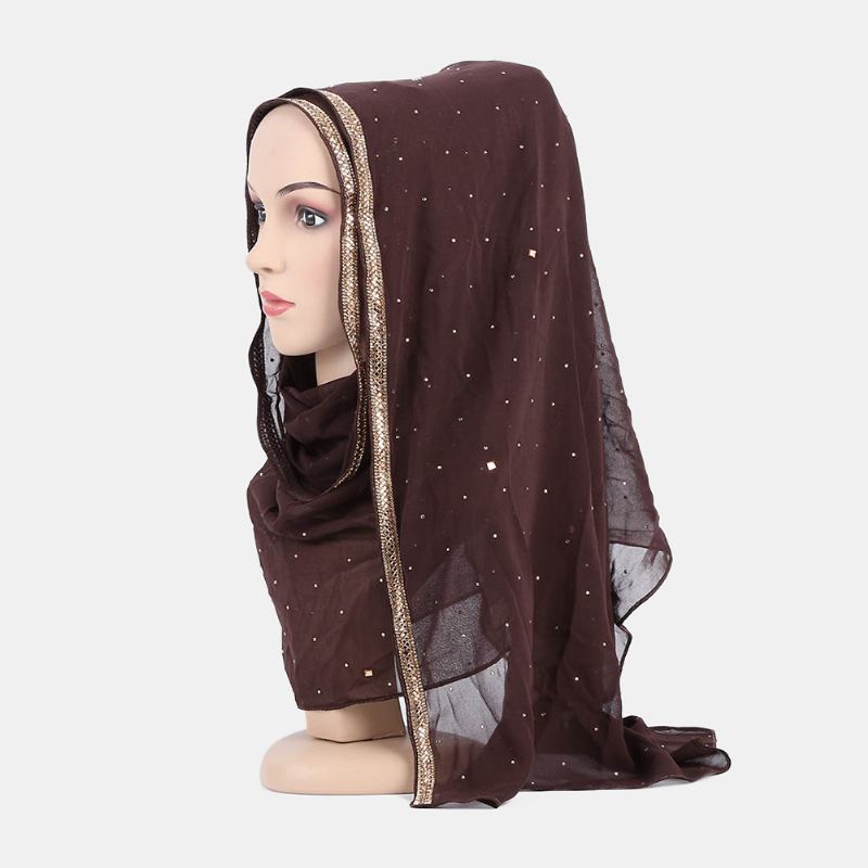 Hijab Skjerf Chiffon Beaded Lange Skjerf