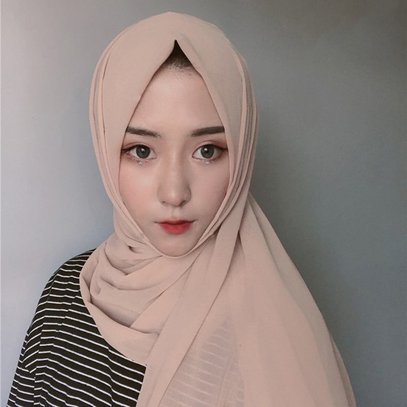 Kvinner Ensfarget Skjerf Hijab Chiffon Langt Skjerf