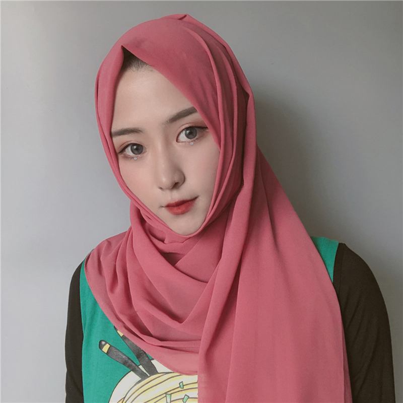 Kvinner Ensfarget Skjerf Hijab Chiffon Langt Skjerf