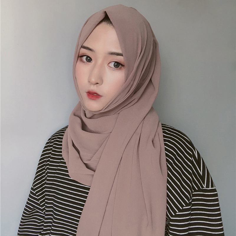 Kvinner Ensfarget Skjerf Hijab Chiffon Langt Skjerf