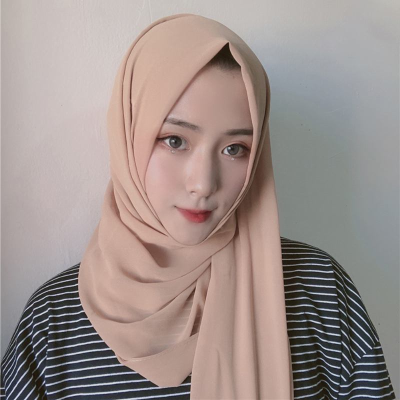 Kvinner Ensfarget Skjerf Hijab Chiffon Langt Skjerf