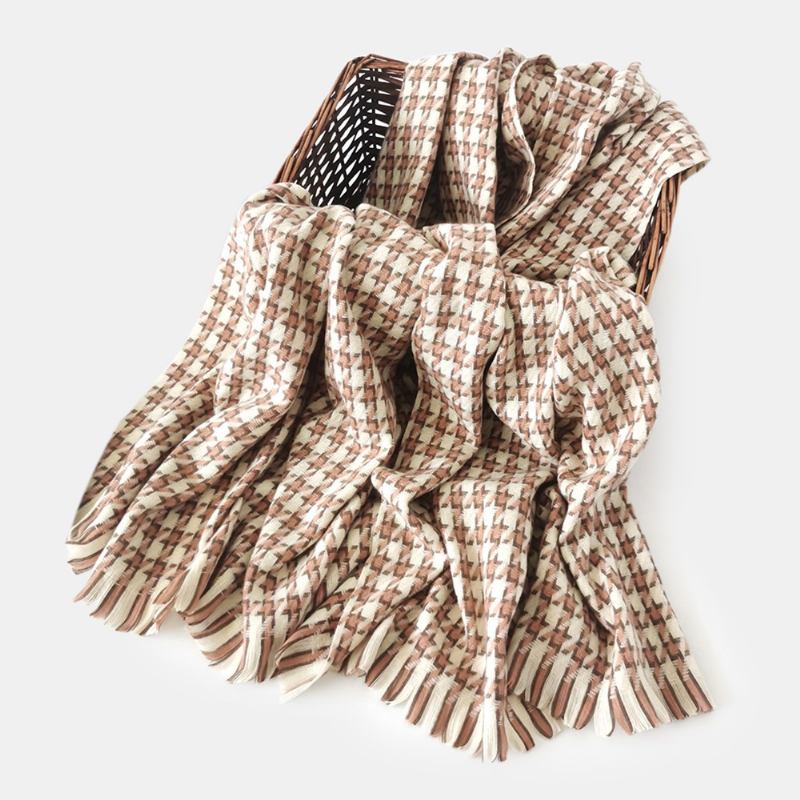 Kvinner Kunstig Cashmere Fargerike Houndstooth Woven Dusk Mote Varme Sjal Skjerf