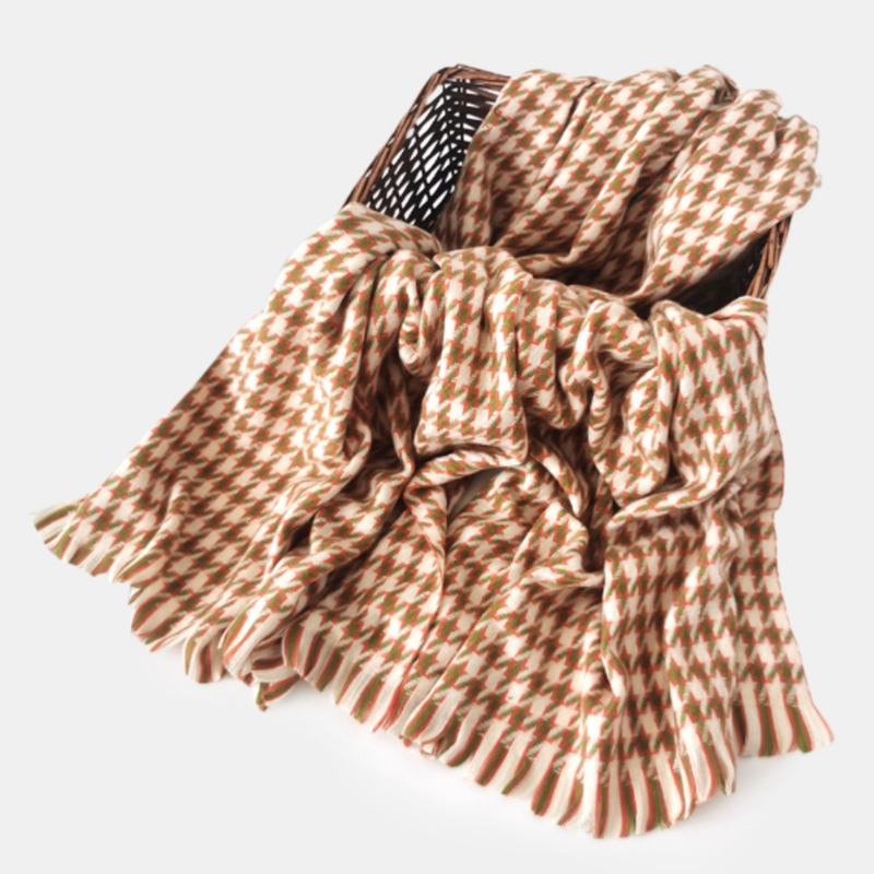 Kvinner Kunstig Cashmere Fargerike Houndstooth Woven Dusk Mote Varme Sjal Skjerf