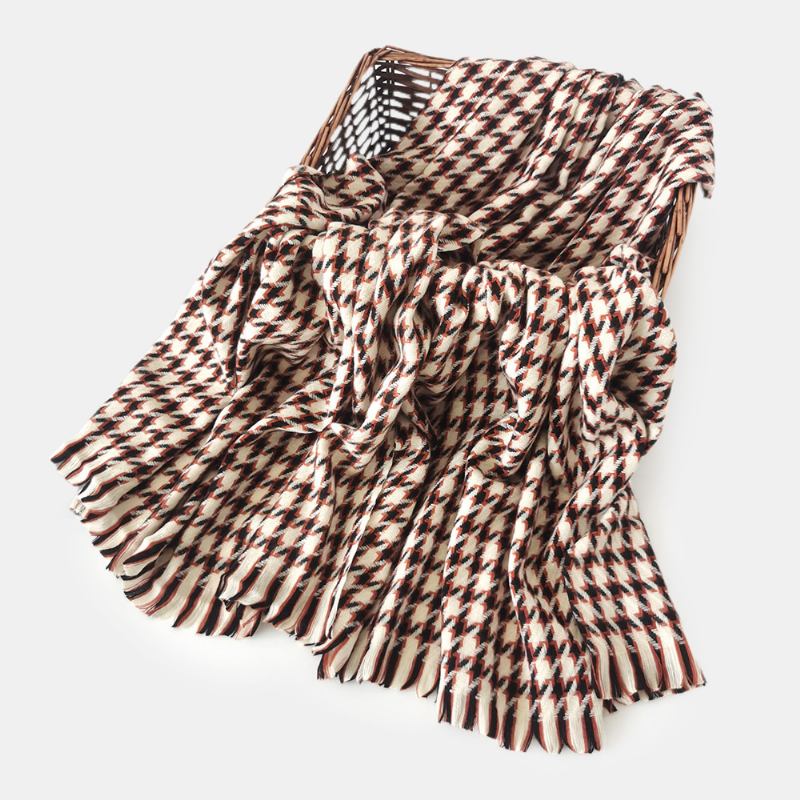 Kvinner Kunstig Cashmere Fargerike Houndstooth Woven Dusk Mote Varme Sjal Skjerf