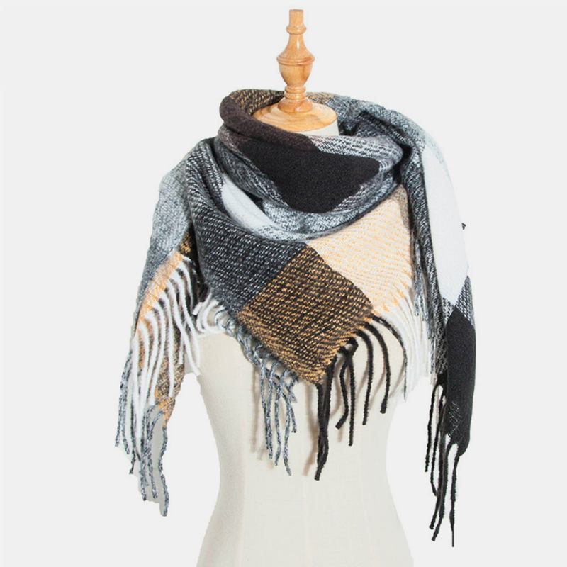 Kvinner Tie-dyed Kontrastfarge Stripe Gittermønster Dusk Vinter Hold Varmen Multi-purpose Skjerf Sjal