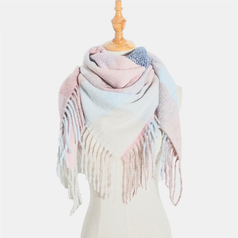 Kvinner Tie-dyed Kontrastfarge Stripe Gittermønster Dusk Vinter Hold Varmen Multi-purpose Skjerf Sjal