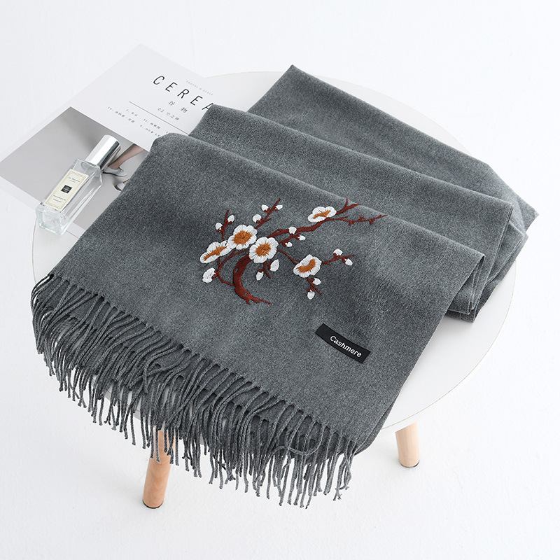 Kvinner Vinter Cashmere-lignende Plommebroderi Dusk Skjerf