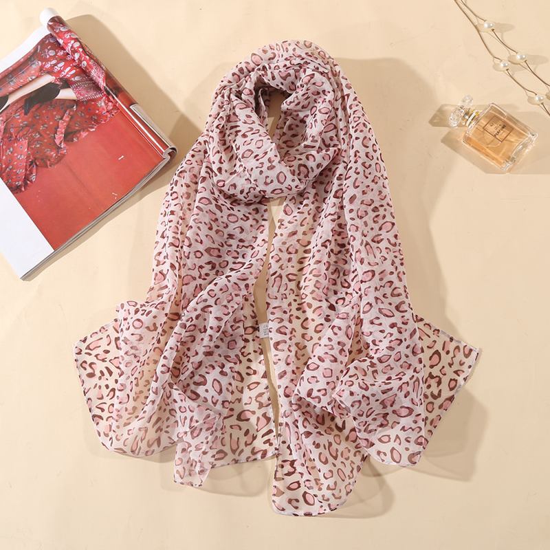 Leopard Chiffon Skjerf Dame Tynt Sjal