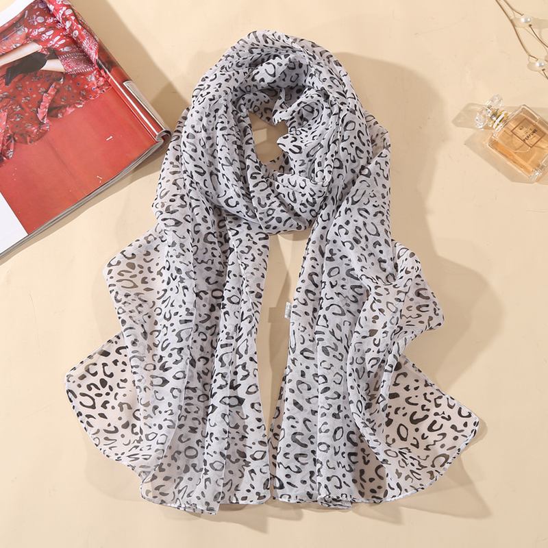 Leopard Chiffon Skjerf Dame Tynt Sjal