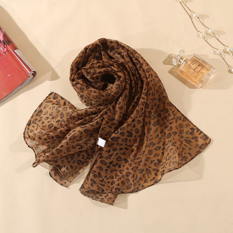 Leopard Chiffon Skjerf Dame Tynt Sjal