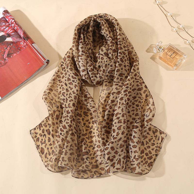 Leopard Chiffon Skjerf Dame Tynt Sjal