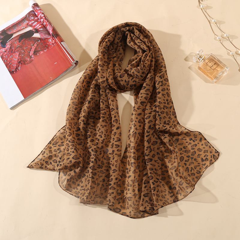 Leopard Chiffon Skjerf Dame Tynt Sjal