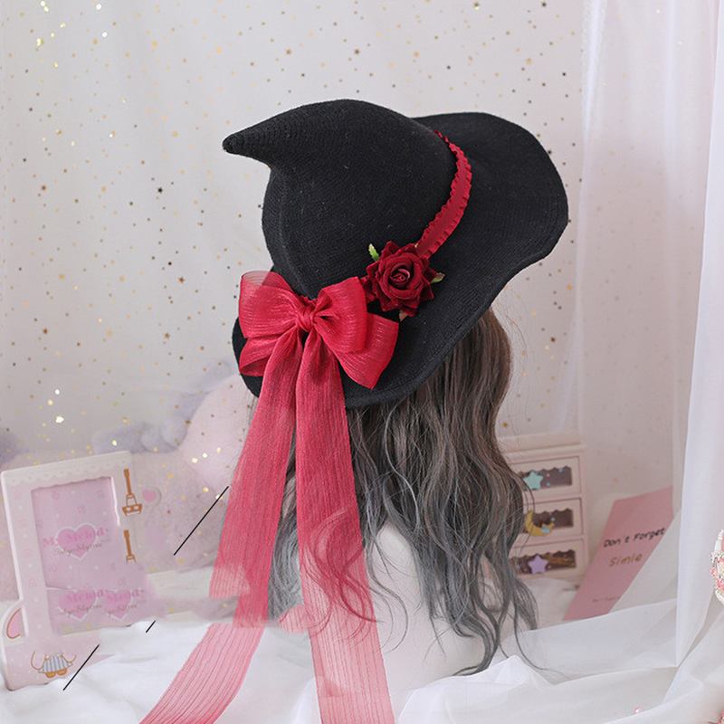 Lolita Retro Witch Hat Masquerade Rose Big Bue Wizard Hat Gothic Magical Girl Hat Cosplay Accessories Party Decor