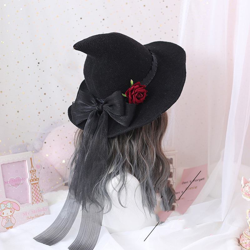 Lolita Retro Witch Hat Masquerade Rose Big Bue Wizard Hat Gothic Magical Girl Hat Cosplay Accessories Party Decor