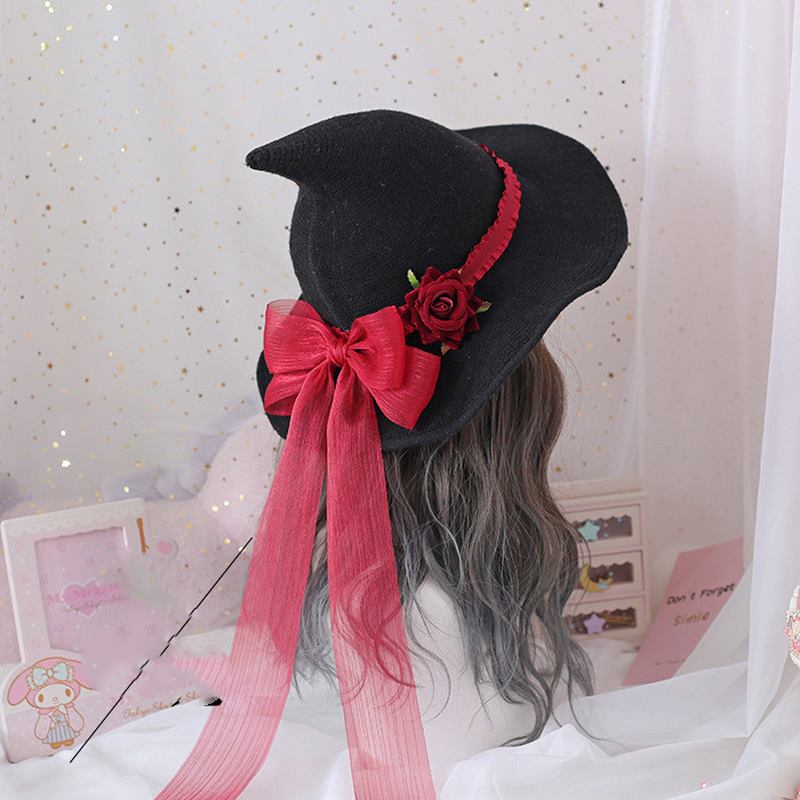 Lolita Retro Witch Hat Masquerade Rose Big Bue Wizard Hat Gothic Magical Girl Hat Cosplay Accessories Party Decor