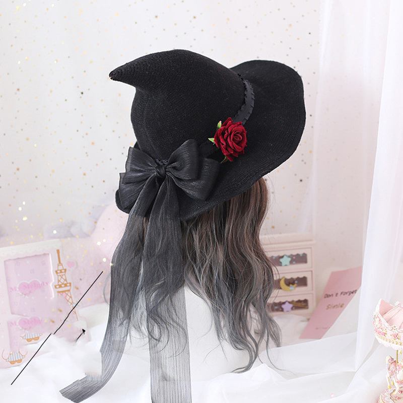 Lolita Retro Witch Hat Masquerade Rose Big Bue Wizard Hat Gothic Magical Girl Hat Cosplay Accessories Party Decor