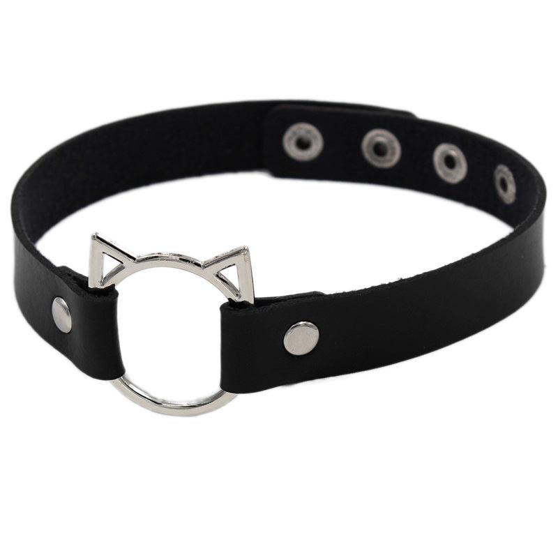 Punk Soft Girl Leather Collar Damehals Med Netto Rød Kragebenskjede