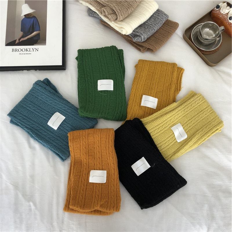 Pure Color Cashmere Strikket Fortykket Kors Varmt Skjerf