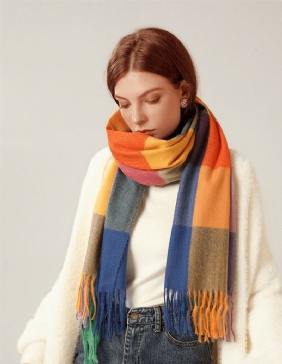 Sjal Skjerf Vintervarme Cashmere Dusk Rutet Langsmekke