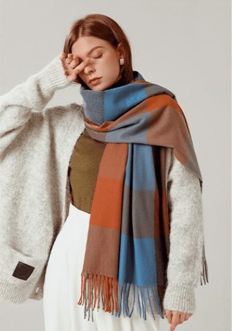 Sjal Skjerf Vintervarme Cashmere Dusk Rutet Langsmekke