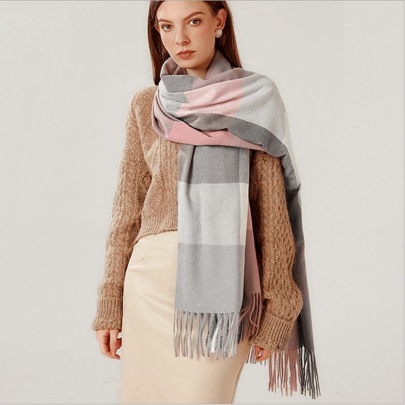 Sjal Skjerf Vintervarme Cashmere Dusk Rutet Langsmekke