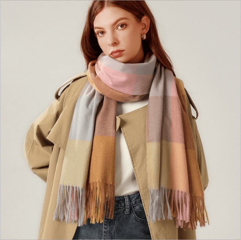 Sjal Skjerf Vintervarme Cashmere Dusk Rutet Langsmekke